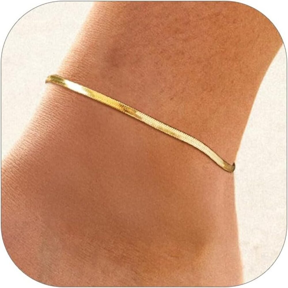 14K Gold Plated Anklets for Women Waterproof Plus Size Ankle Bracelet 8.5-10.5 I